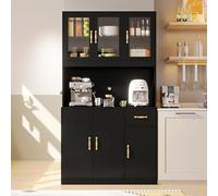 VOWNER Buffet de Cuisine Armoire, Meuble Cuisine, Buffet Salon, Vaisselier, 100 x 40 x 181 cm, Vitrine Multi-Rangement 3 Portes Verre, 4 Étagères, MDF (Noir)