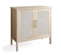 VOWNER Buffet en Rotin -Meuble de Rangement Aspect Bois pour Salon, Commode Boho Chic avec 2 Portes en Osier - Cuisine et Entrée - Armoire de Bureau avec Dispositif Anti-basculement, 80x40x80 cm