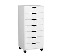VOWNER Caisson De Bureau Avec 7 Tiroirs, Meuble De Rangement Étroit, Tiroir Sous Bureau Mobile Sur Roulettes, Imprimante Table À Roulettes Pour Maison Et Bureau, Blanc 35x40x87 cm