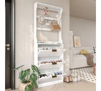 VOWNER Meuble Chaussures, Meuble de Rangement à Chaussures Armoire, 2 en 1 avec 6 Crochets et Barre de Suspension, Commode à Chaussures, Porte-Manteau avec Étagère à Chaussures, 80 x 208x 17 cm