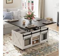 VOWNER Table Basse Relevable, Table de Salon Extensible Multifonctionnelle 3 en 1 avec Roues & Rangement Caché, Convertibleen à Manger de Salon, Style Ferme, Noir
