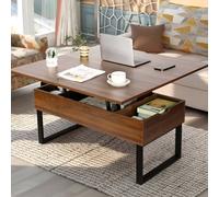VOWNER Table Basse Relevable, Table de Salon Multifonctionnelle 3 en 1 avec Rangement Caché, Table Basse Convertible Manger de Salon, Couleur Noyer