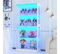 VOWNER Vitrine 4 étages en Verre avec éclairage LED 3 Couleurs, détecteur Intelligent, tablettes en Verre autonomes pour Figurines et Collection, Salon Chambre (Blanc, 4 étages)