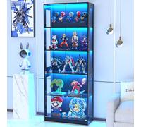 VOWNER Vitrine 5 étages en Verre avec éclairage LED 3 Couleurs, détecteur Intelligent, tablettes en Verre autonomes pour Figurines et Collection, Salon Chambre (Noir, 5 étages)