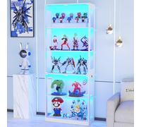 VOWNER Vitrine 5 étages en Verre avec éclairage LED 3 Couleurs, détecteur Intelligent, tablettes en Verre autonomes pour Figurines et Collection, Salon Chambre (Blanc, 5 étages)