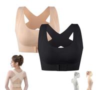 Vowtrlleoy Soutien-gorge correcteur de posture avec boucle avant pour femme, soutien dorsal orthopédique anti-affaissement, Noir + abricot., XXL