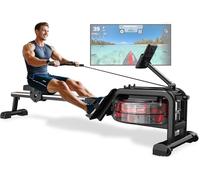 VOWVIT Rameur d'Appartement à Eau Pliable, Rameur Silencieux avec Moniteur Bluetooth & Support de Tablette, Ramer Compatible avec l'App Kinomap, Assemblage Facile, Taille Max de l'Utilisateur 210cm