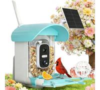 Voxblend Mangeoire à oiseaux avec caméra de sécurité Panneau solaire 3 W : mangeoires pour colibris pour l'extérieur avec capture automatique identifiée, vue en direct 2K, alertes d'arrivée