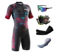 VOXCAUTQ Combinaison de cyclisme pour homme -Triathlon Tri Costume - Combinaison de triathlon à manches courtes pour entraînement à vélo, course à pied,natation (Typ-7,M)