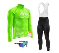 VOXCAUTQ Ensemble de maillot de cyclisme d'hiver à manches longues en polaire thermique pour homme - Veste de vélo européenne à fermeture éclair intégrale - Chemise de vélo par temps froid, Type 2,