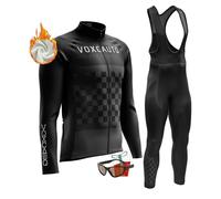 VOXCAUTQ Maillot Cyclisme Pro Homme Manches Longues Vêtement Vélo Pantalons de Cycliste Thermique Vetement Velo Route Homme Hiver Tenue (TypB-6,XL)