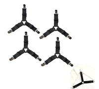 VoxelTek Attache Drap Housse, Set de 4 Pièces Noir, Pinces Métalliques Antirouille, Sangles Élastiques Ajustables Triangulaires, pour Matelas, Canapé et Nappes, Facile à Installer