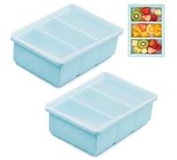 Voxlara 2 Pièces Bac à Glaçons en Silicone, Souple Plateau de Congelation, Grand Moule à Glaçons avec Couvercle pour Soupe Bouillon Cocktails Bière Vin, Empilable et Lavable au Lave, 3 Compartiment