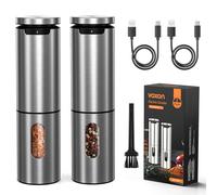 VOXON Moulin à Poivre Électrique Set de 2, Salières et Poivrières Rechargeables USB, 5 Niveaux Réglables, Poivrière Électrique Automatique avec LED - Pour Cuisine, BBQ et Restaurant