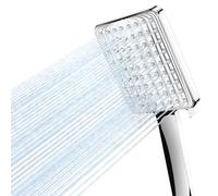 VOXON Pommeau de Douche Haute Pression avec 6 Modes, Pommeau de Douche Carré Econome en eau, avec Bouton de Réglage à une Main et Buse en Silicone Anti-colmatage, Chromé, Grand Douchette Douche