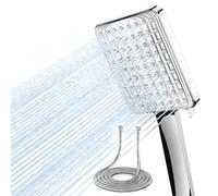 VOXON Pommeau de douche haute pression avec flexible de 1,8M, 6 modes buse carrée à économie d'eau, bouton de commande à une main et buse en silicone anti-obstruction, chromé, grand pommeau de douche