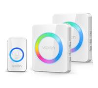 VOXON Sonnette sans Fil - Portée 400M, 2 Récepteurs & 1 Émetteur, 60 Mélodies, Volume Réglable, Indicateur LED RGB, Facile à Installer, Étanche IP65 - Pour Maison, Bureau, Appartement, Hôtel (Blanc)