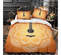 VOXYTMLWG Acoustic Guitar Ensemble De Literie 3D Imprimé Microfibre Résistante 3 Pièces 2xTaies Super Douce Ethnic Parure de Lit Confortable Entretien Facile for Ado Single（135x200cm）