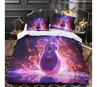 VOXYTMLWG Acoustic Guitar Ensemble De Literie 3D Imprimée Microfibre Hypoallergique 3 Pièces Taie Douce Neon Fantasy Linge de Lit Super Douce Résistante for Couple Amoureux Double（200x200cm）