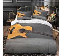VOXYTMLWG Acoustic Guitar Ensemble De Literie 3D Imprimée Microfibre Hypoallergique 3 Pièces Taie Douce Folk Music Instrument Linge de Lit Super Douce Résistante for Couple Amoureux Double（200x200cm）