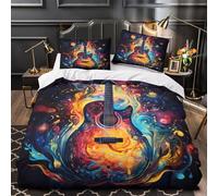 VOXYTMLWG Acoustic Guitar Ensemble De Literie Microfibre 3D Imprimé 3 Pièces 2 Taies Douce Vibrant Psychedelic Parure de Lit Super Douce Résistante for Hommes Enfants Single（140x200cm）