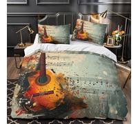 VOXYTMLWG Acoustic Guitar Housse de Couette 3D Effet Microfibre Hypoallergique 3 Pièces 2xTaies Super Douce Music Linge de Lit Ultra Douce Entretien Facile for Couple Amoureux Single（135x200cm）