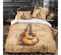 VOXYTMLWG Acoustic Guitar Linge de Lit Microfibre Hypoallergique 3D Effet 3 Pièces Taie Super Douce Vintage Music Ensemble De Literie Ultra Douce Entretien Facile for Hommes Double（200x200cm）