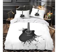 VOXYTMLWG Acoustic Guitar Linge de Lit Microfibre Hypoallergique 3D Imprimée 3 Pièces Éclair Super Douce Musical Instrument Housse de Couette Ultra Douce Entretien Facile for Fille Single（135x200cm）