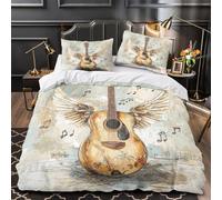 VOXYTMLWG Acoustic Guitar Parure de Lit 3D Effet Microfibre Hypoallergique 3 Pièces Éclair Super Douce istic Winged Housse de Couette Ultra Douce Entretien Facile for Filles Ado Single（135x200cm）