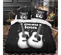 VOXYTMLWG Acoustic Guitar Parure de Lit 3D Imprimée Microfibre 3 Pièces Éclair Douce Music Themed Housse de Couette Ultra Douce Entretien Facile for Garçons Filles Single（140x200cm）