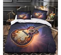 VOXYTMLWG Acoustic Guitar Parure de Lit 3D Imprimée Microfibre Résistante 3 Pièces Éclair Douce Fantasy Ensemble De Literie Hypoallergique Entretien Facile for Enfant Single（140x200cm）