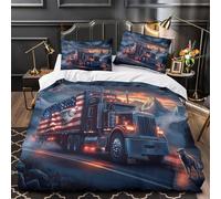 VOXYTMLWG American Truck Ensemble De Literie 3D Imprimée Microfibre Résistante 3 Pièces 2 Taies Douce Road Trip Linge de Lit Super Douce Résistante for Adolescent Double（200x200cm）