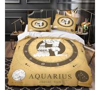 VOXYTMLWG Aquarius Zodiac Linge de Lit Microfibre Résistante 3D Imprimée 3 Pièces 2xTaies Douce Astrology Housse de Couette Super Douce Entretien Facile for Adulte Double（200x200cm）