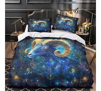VOXYTMLWG Aries Zodiac Housse de Couette Microfibre Résistante 3D Effet 3 Pièces 2xTaies Douce Mythical Celestial Linge de Lit Super Douce Entretien Facile for Adulte Enfants Filles King（220x240cm）