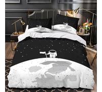 VOXYTMLWG Astronaut on Moon Linge de Lit 3D Imprimée Microfibre 3 Pièces Taie Ultra Douce Space Exploration Housse de Couette Confortable Résistante for Les Enfants Single（135x200cm）