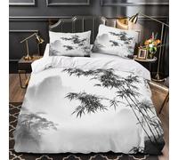 VOXYTMLWG Bamboo Branches Ensemble Lit 3D Microfibre 3Pcs 2 Taies Douce Traditional Chinese Ink Peinture Linge de Lit Respirante Hypoallergique for Couple Amoureux Super King（260x220cm）