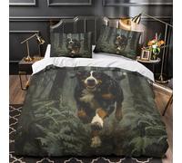 VOXYTMLWG Bernese Montagne Chien Ensemble Lit Microfibre Hypo 3D 3Pcs 2xTaies Douce Forêt Adventure Housse Couette Douce Entretien Fac for Les Enfants Single(135x200)