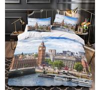VOXYTMLWG BigBenLondon Linge de Lit 3D Microfibre 3Pcs 2xTaies Douce HistoricArchitecture Housse Couette Hypoallergique Entretien Fac Enfants Garçons Filles Super King（260x220cm）