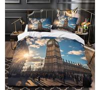 VOXYTMLWG BigBenLondon Parure de Lit 3D Effet Microfibre 3 Pièces Éclair Ultra Douce HistoricArchitecture Ensemble De Literie Hypoallergique Résistante for Hommes Double（200x200cm）