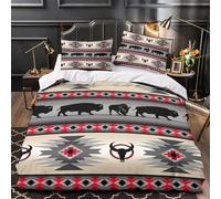 VOXYTMLWG Bison Silhouette Parure de Lit Microfibre Résistante 3D Imprimé 3 Pièces Taie Super Douce Native American Housse de Couette Ultra Douce Entretien Facile for Femmes Super King（260x220cm）