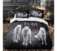 VOXYTMLWG Blanc Wolves Parure de Lit 3D Imprimée Microfibre 3 Pièces Taie Ultra Douce Wild Forêt Housse de Couette Hypoallergique Entretien Facile for Filles Ado Single（140x200cm）