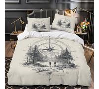 VOXYTMLWG Boussole de randonnée 3D Imprimé Drap de Couette Microfibre éclair caché Illustration d'aventure Vintage Housse de Couette 2 taies résistante Famille invités Single (135x200cm)