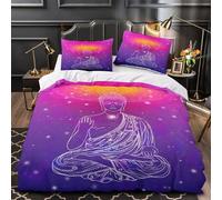 VOXYTMLWG Buddha Meditation Ensemble De Literie Microfibre 3D Imprimé 3 Pièces 2xTaies Ultra Douce Spiritual Cosmic Housse de Couette Respirante Entretien Facile for Enfant Super King（260x220cm）