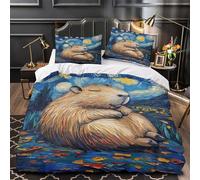 VOXYTMLWG Capybara Sleeping Linge de Lit 3D Effet Microfibre Hypoallergique 3 Pièces 2 Taies Super Douce Starry Night Ensemble De Literie Confortable Entretien Facile for Adolescent Single（135x200cm）
