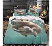 VOXYTMLWG Capybara Underwater Housse Couette 3D Microfibre Hypo 3Pcs 2 Taies Douce Adorable Aquatic Mammal Ensemble Lit Résistante Entretien Fac for Garçons Adolescents Super King（260x220cm）