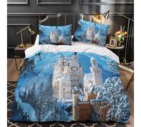 VOXYTMLWG Castle in Neige Parure de Lit 3D Effet Microfibre 3 Pièces Éclair Ultra Douce Hiver Fairy Tale Ensemble De Literie Hypoallergique Résistante for Hommes Double（200x200cm）