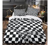VOXYTMLWG Checkered Fabric Housse de Couette Microfibre Hypoallergique 3D Effet 3 Pièces 2xTaies Super Douce Abstract Vague Ensemble De Literie Confortable Résistante for Ado Super King（260x220cm）