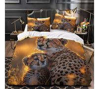 VOXYTMLWG Cheetah Mother Housse Couette Microfibre Hypo 3D 3Pcs 2xTaies Douce Wildlife Nature Ensemble Lit Douce Entretien Fac for Garçons Filles Super King（260x220cm）