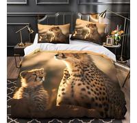 VOXYTMLWG Cheetah Mother Housse de Couette 3D Imprimée Microfibre Hypoallergique 3 Pièces Taie Douce Wildlife Nature Ensemble De Literie Respirante Léger for Garçons Adolescents Double（200x200cm）