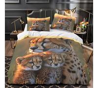 VOXYTMLWG Cheetah Mother Housse de Couette Microfibre Hypoallergique 3D Effet 3 Pièces 2 Taies Douce Wildlife Nature Ensemble De Literie Résistante Entretien Facile for Ado Single（140x200cm）